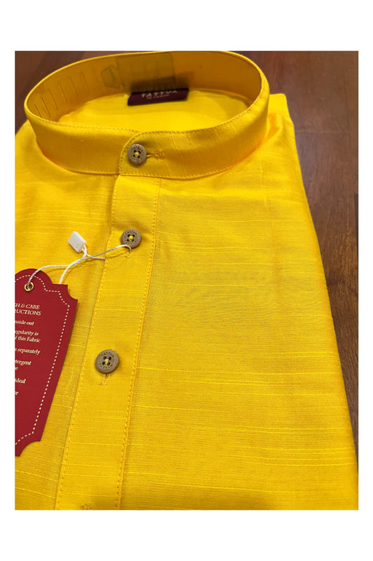 Southloom Semi Silk Short Kurta for Men in Yellow Colour