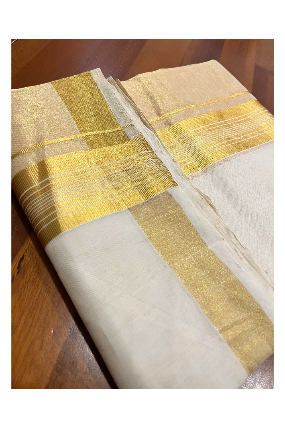 Southloom Premium Handloom Pure Cotton Wedding Mundu with Tissue Kasavu on Border (South Indian Kerala Dhoti)