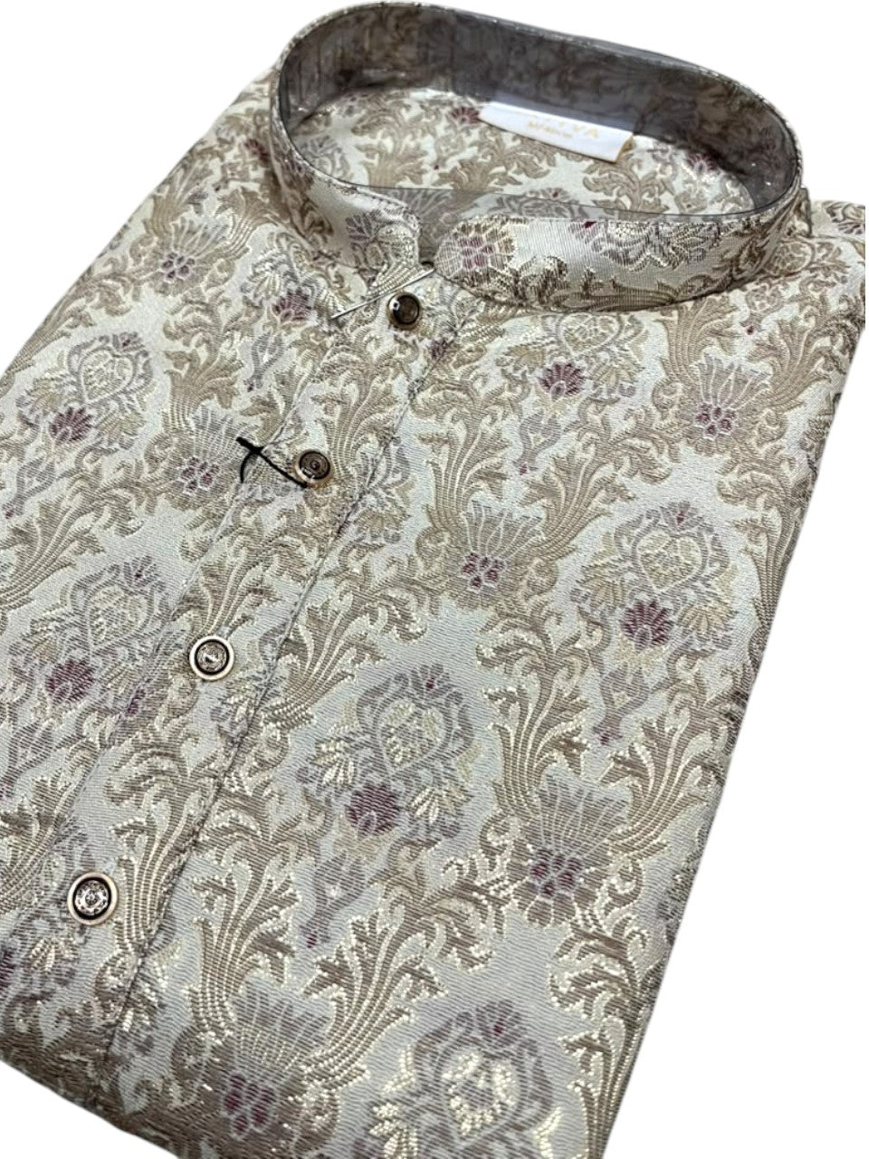 Southloom Beige Woven Semi Silk Short Kurta for Men SL590