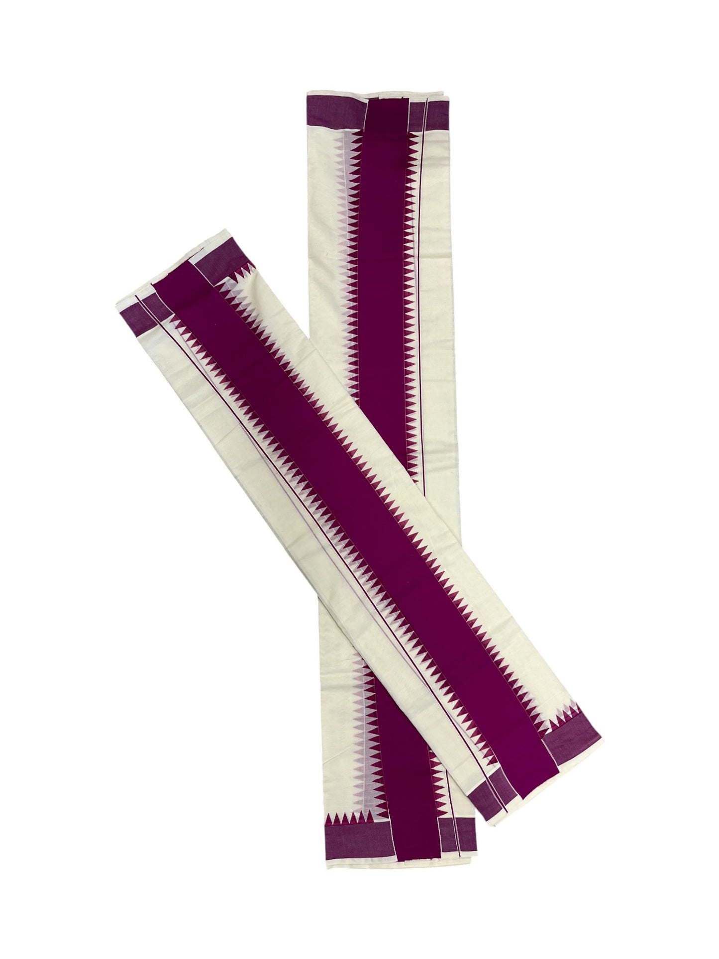 Kerala Pure Cotton Set Mundu Single (Mundum Neriyathum) with Magenta Temple Border 2.80 Mtrs