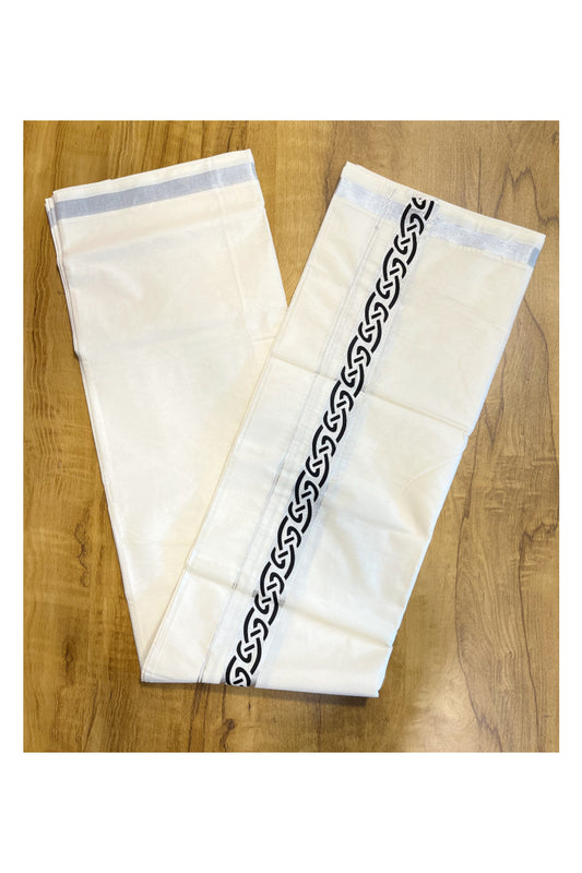 Southloom Pure Cotton Silver Kasavu Mundu with Trendy Print