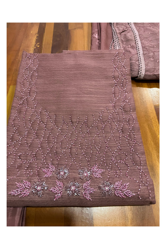 Southloom™ Semi Tussar Brown Churidar Salwar Suit Material with Bead Works on Yoke Portion