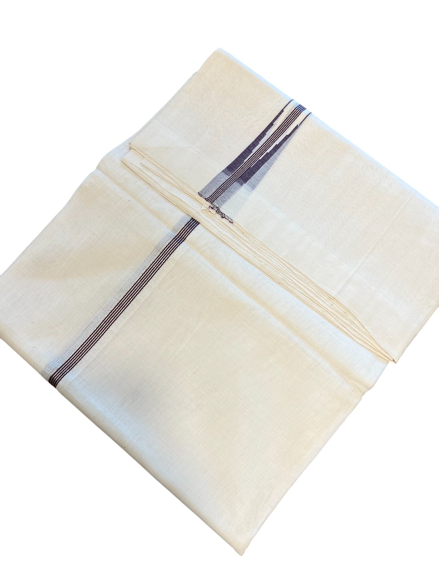 Southloom Premium Handloom Cotton Double Mundu with Silver and Purple Chutti Kara Border