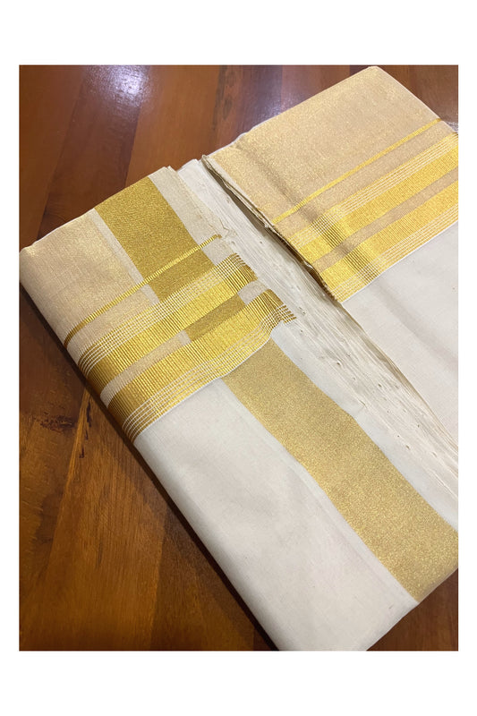 Southloom Premium Handloom Pure Cotton Wedding Mundu with Tissue Kasavu on Border (South Indian Kerala Dhoti)