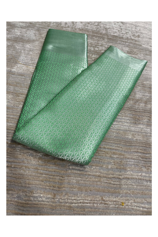 Southloom Banarasi Silver Zari Brocade Work Silk Saree in Green Pastel Shade