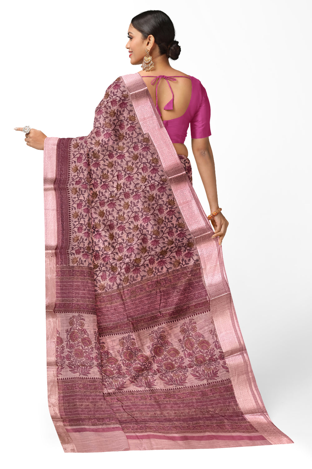 Southloom Cotton Pink Floral Printed Saree