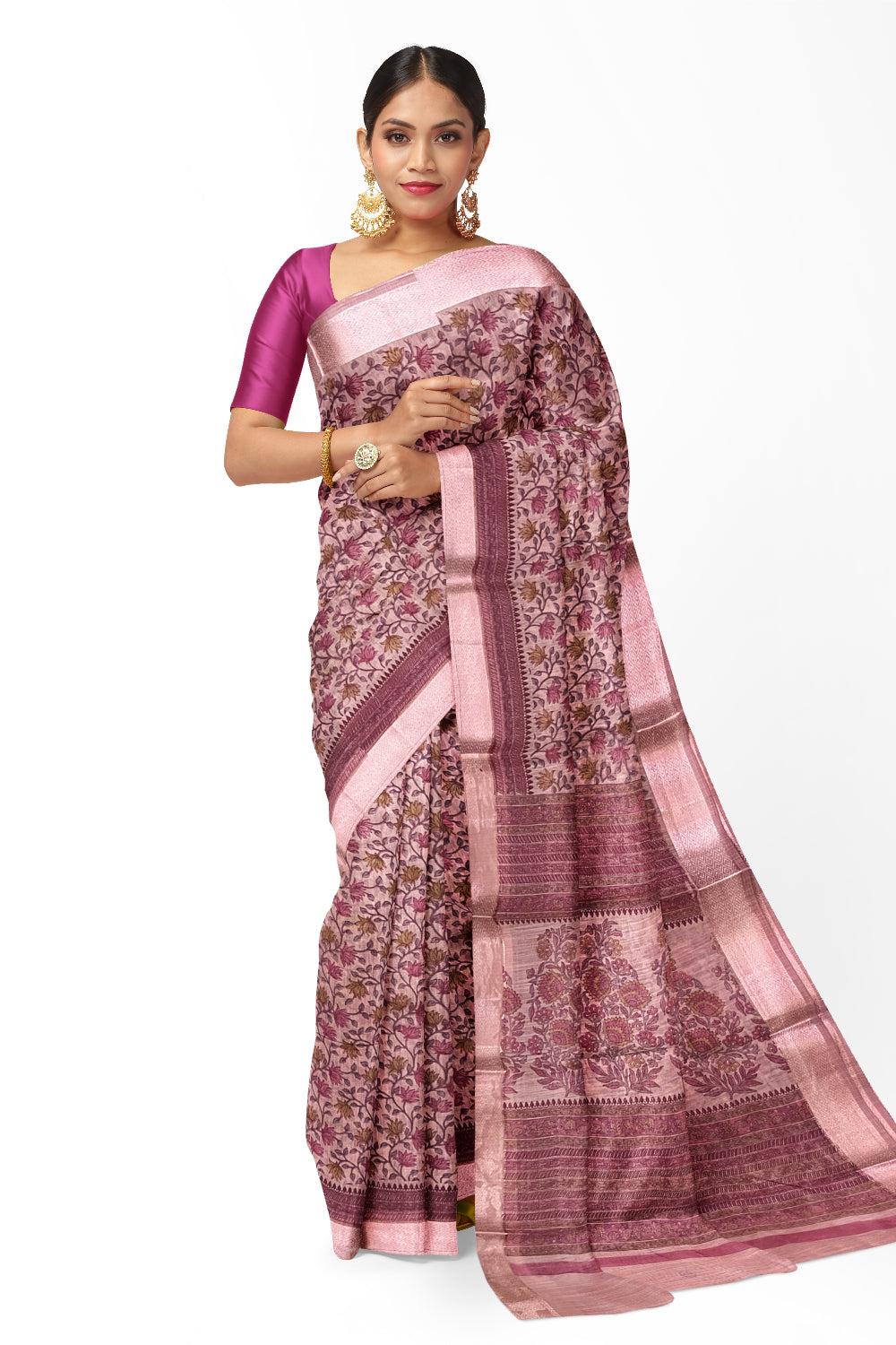 Southloom Cotton Pink Floral Printed Saree