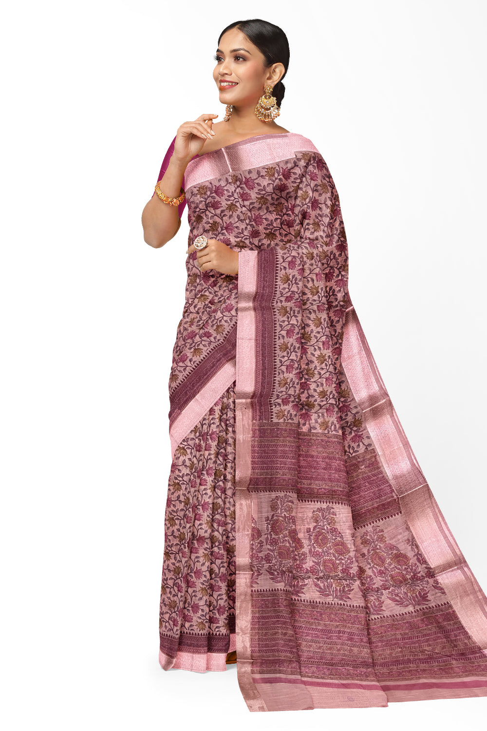 Southloom Cotton Pink Floral Printed Saree