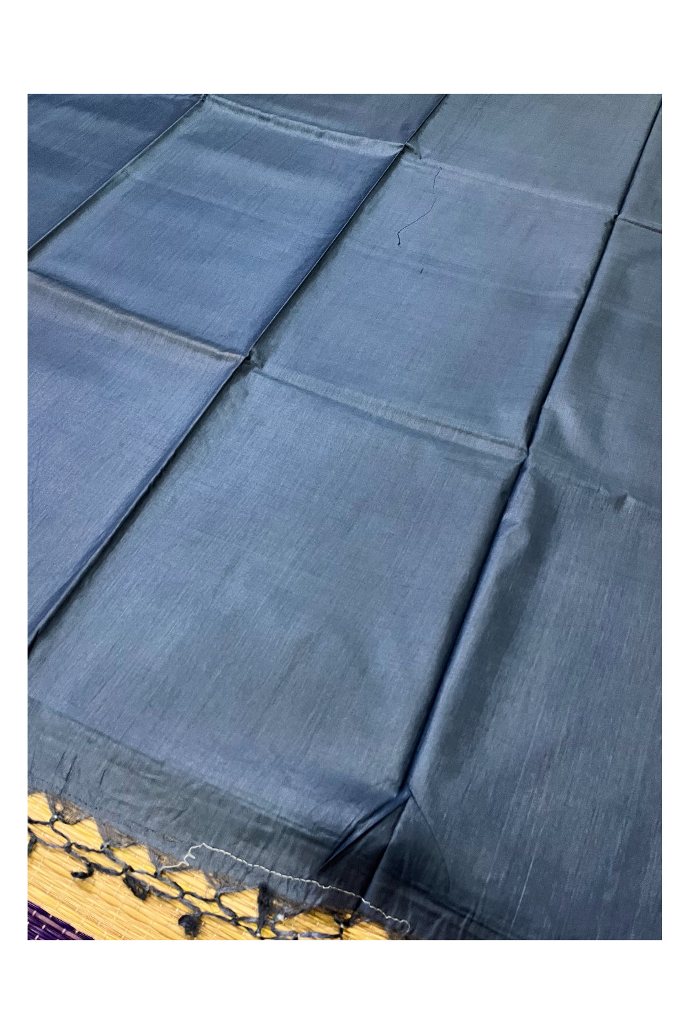 Southloom Premium Tussar Solid Greyish Blue Saree