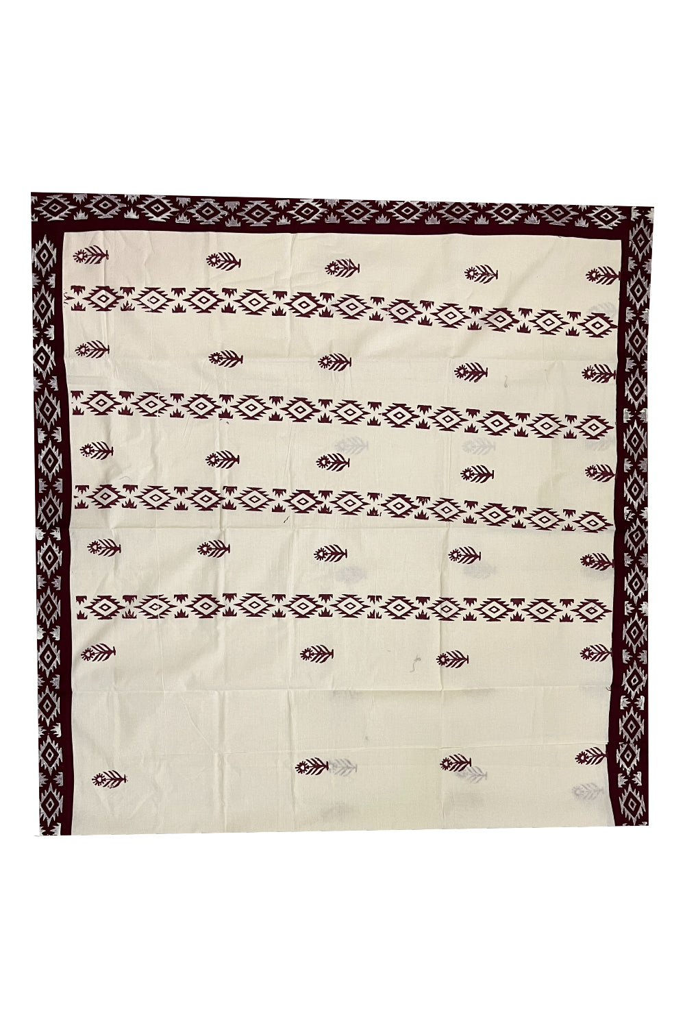 Pure Cotton Onam 2023 Kerala Saree with Hand Block Maroon Batik Prints