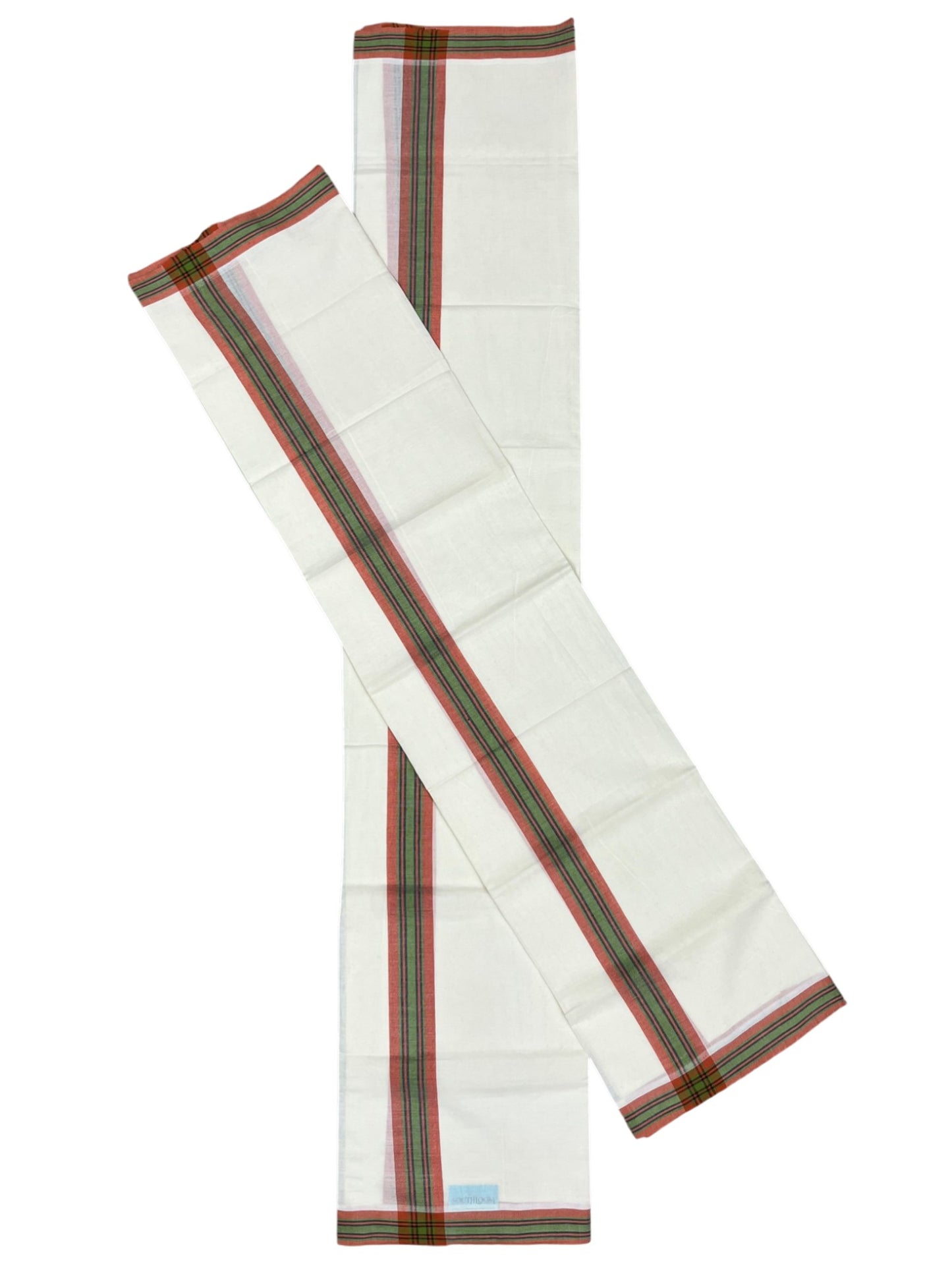 Southloom Pure Cotton Kerala Single Mulloth Set Mundu (Mundum Neriyathum) orange & Green Border in 2.50 mtrs SL243