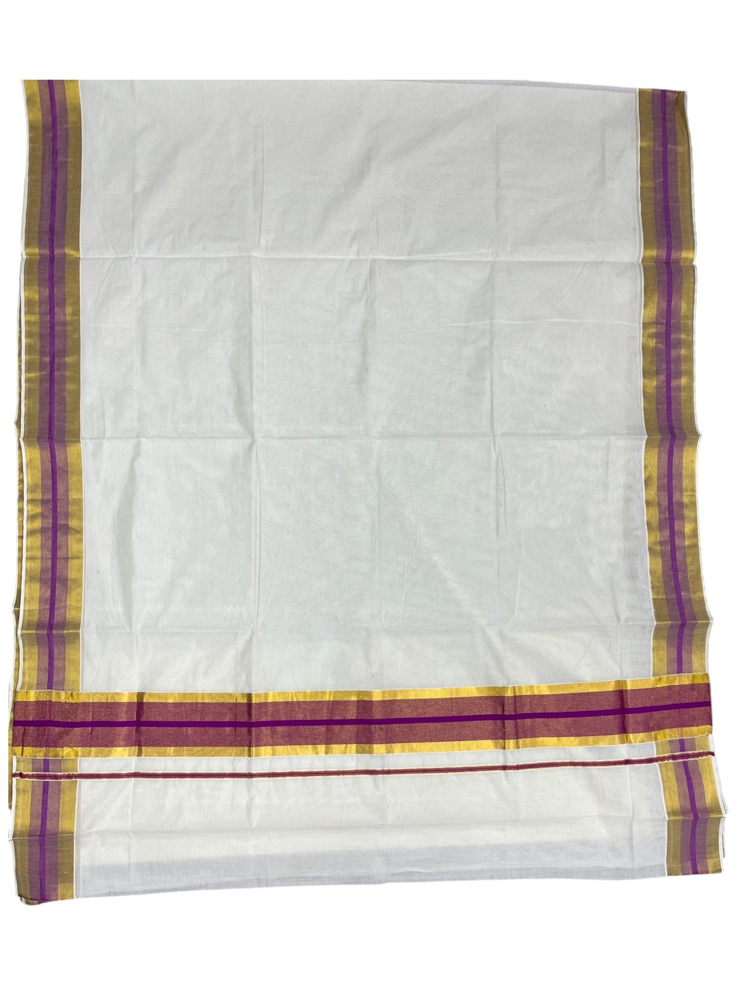 Southloom Kerala Pure Cotton Plain Saree with Kasavu and magenta Border