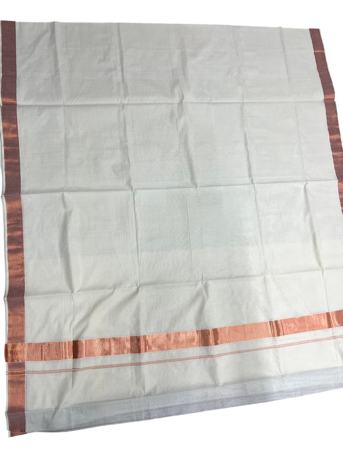 Southloom Pure Cotton Kerala Saree with Copper Kasavu Border in 2 inch