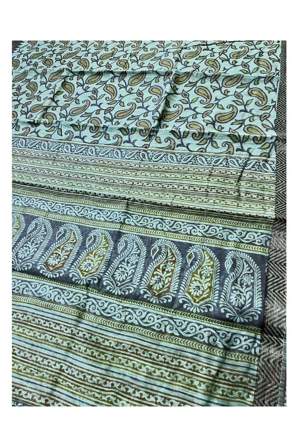 Southloom Cotton Saree with Blue Paisley Woven Patterns