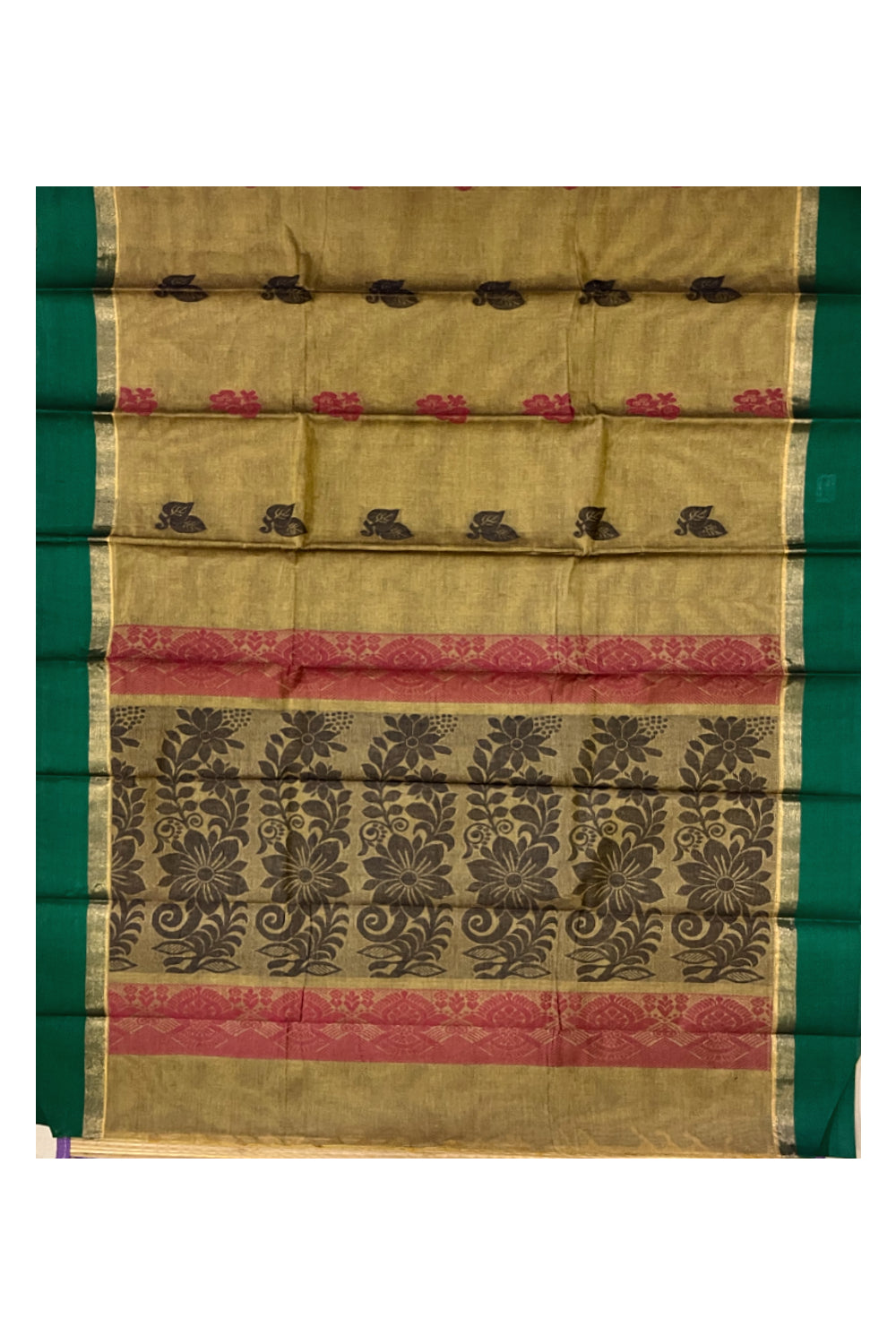 Southloom Cotton Green Saree with Woven Butta Works on Body and Pallu