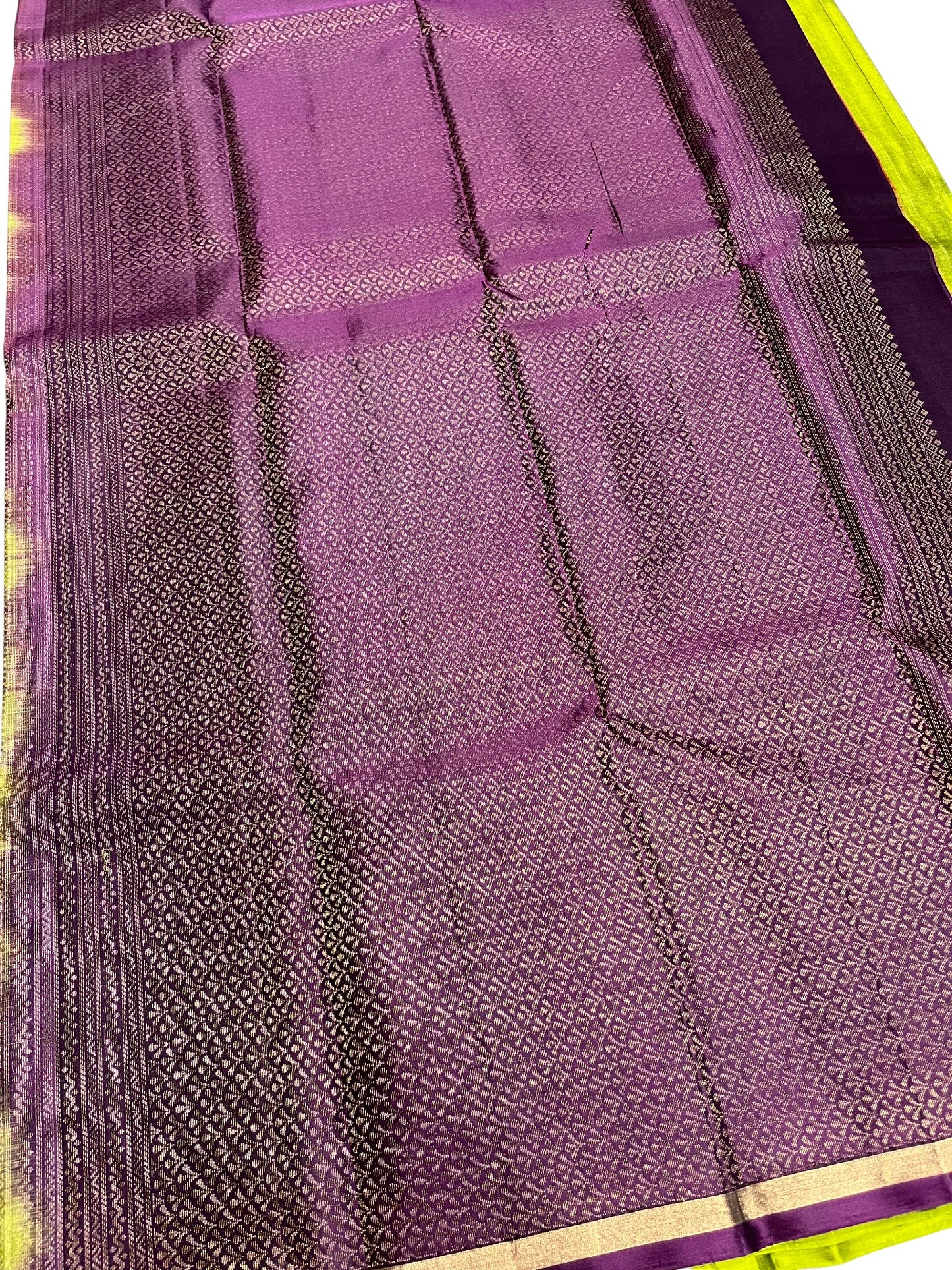 Southloom Pure Handloom Kanchipuram Silk Saree with Korvai Work (Green & Violet)