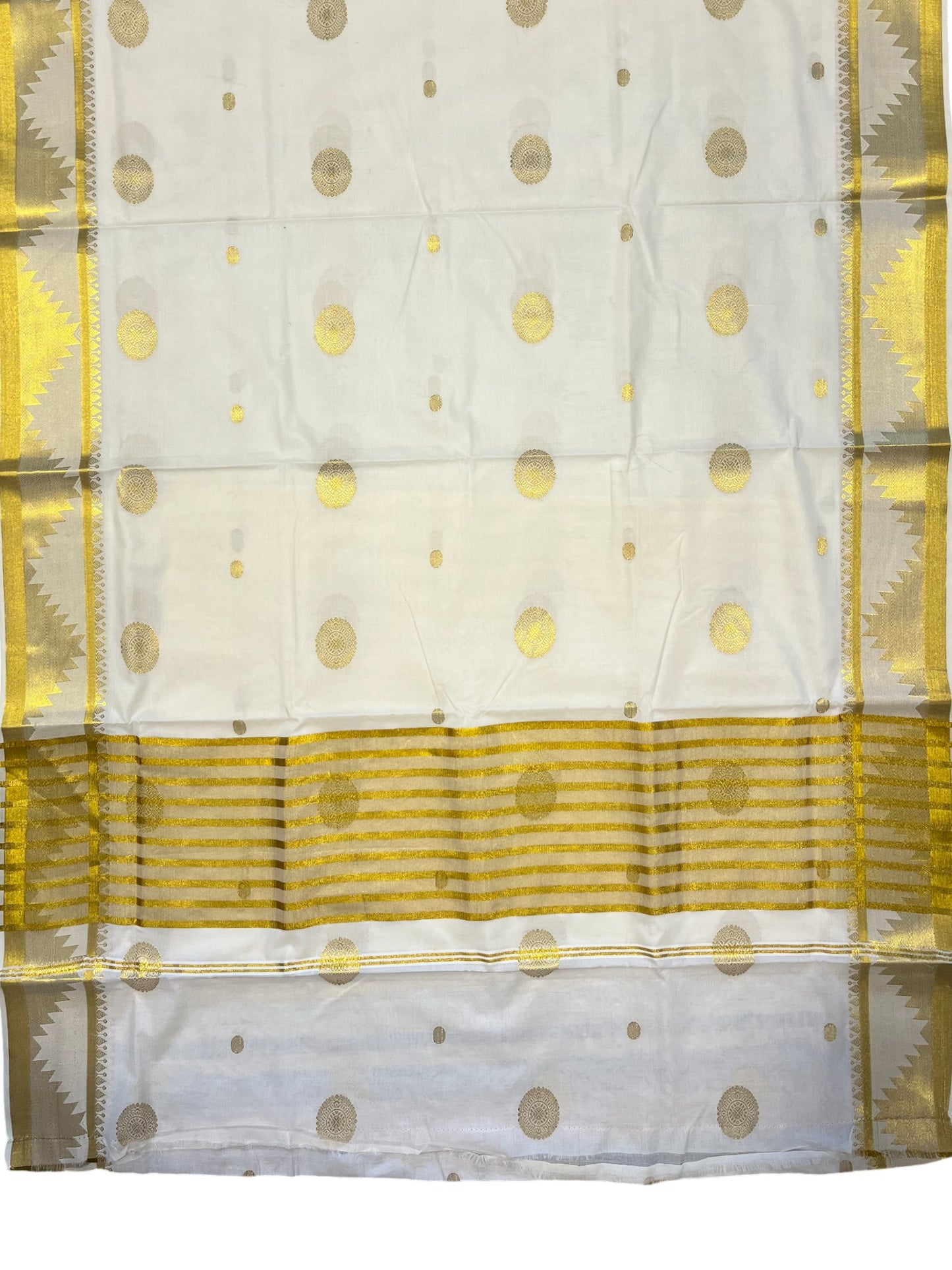 Southloom Cotton Kasavu Saree with Woven Butta Works Across Body and Temple Border