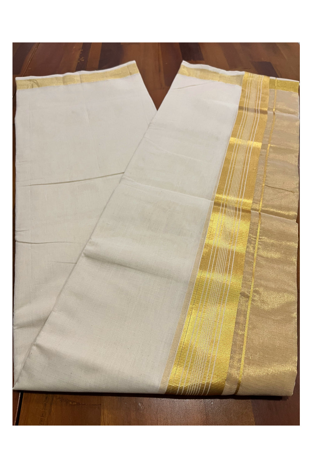 Southloom Premium Handloom Pure Cotton Wedding Mundu with Tissue Kasavu on Border (South Indian Kerala Dhoti)