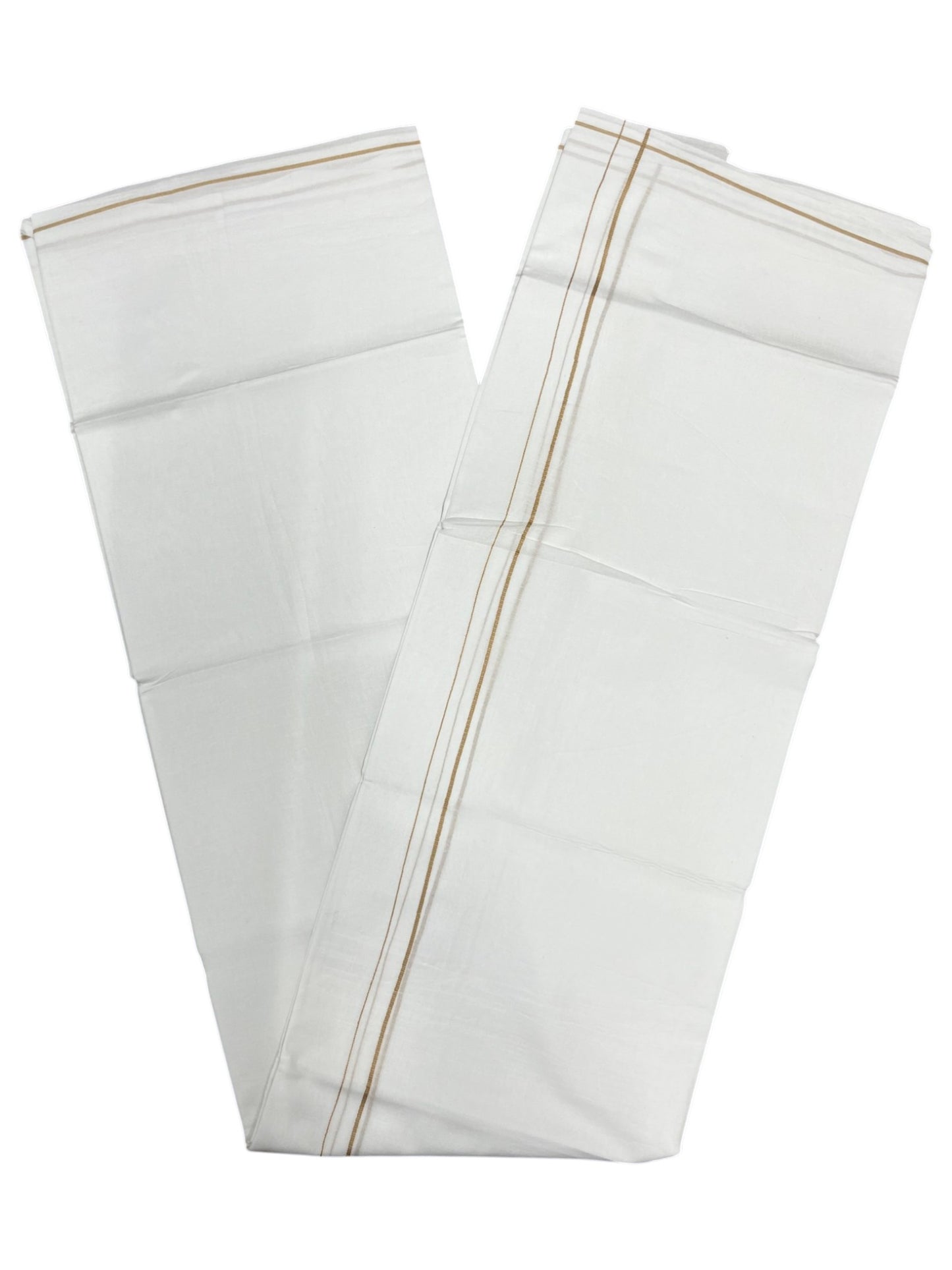 Southloom Pure White Cotton Double Mundu with Beige Kara (South Indian Dhoti)