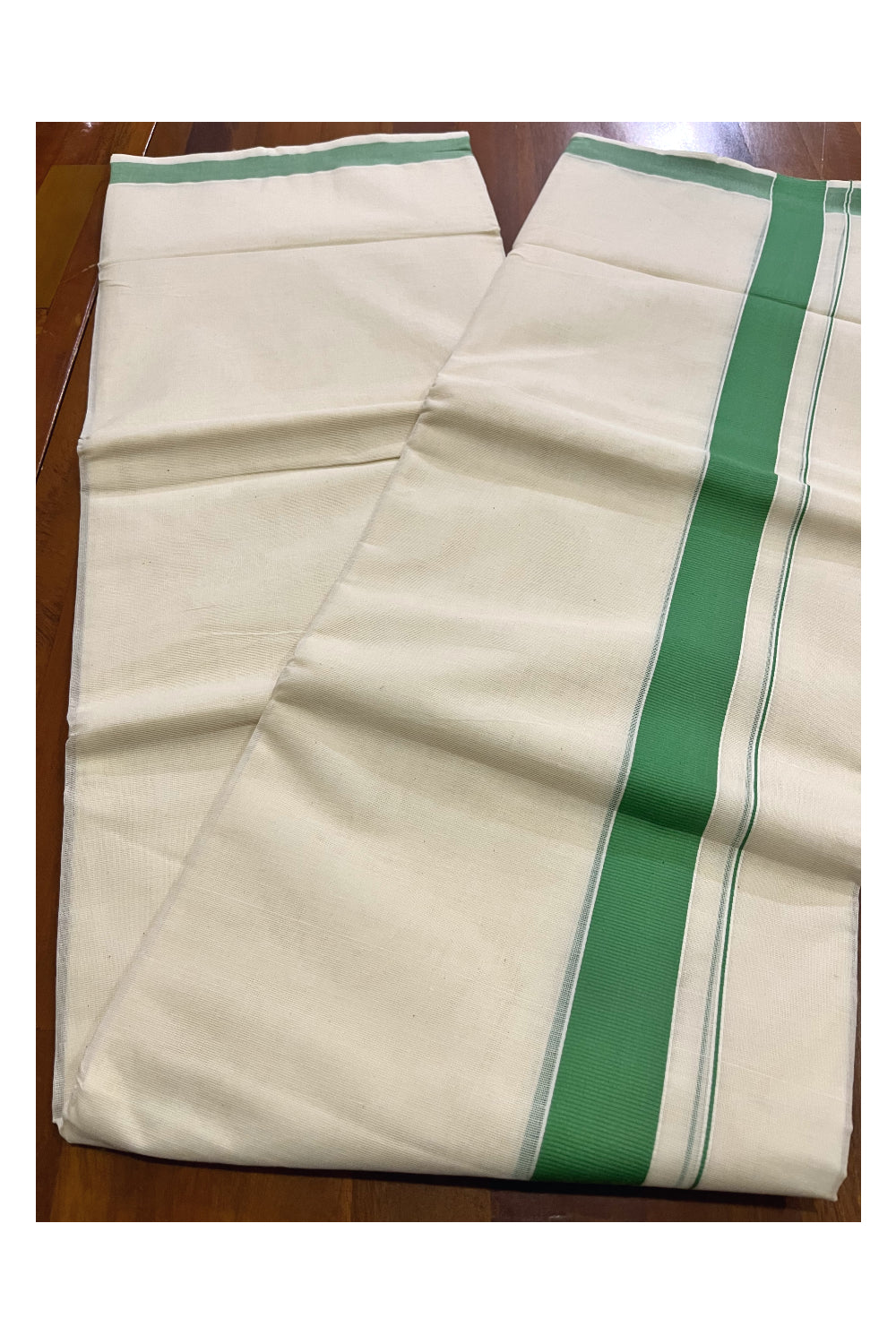 Kerala Pure Cotton Double Mundu with Light Green Border