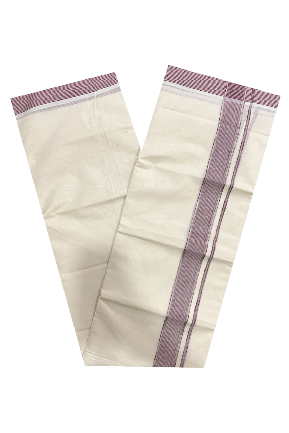 Pure Cotton 100x100 Double Mundu with Maroon and Silver Kasavu Kara (Onam Mundu 2023)