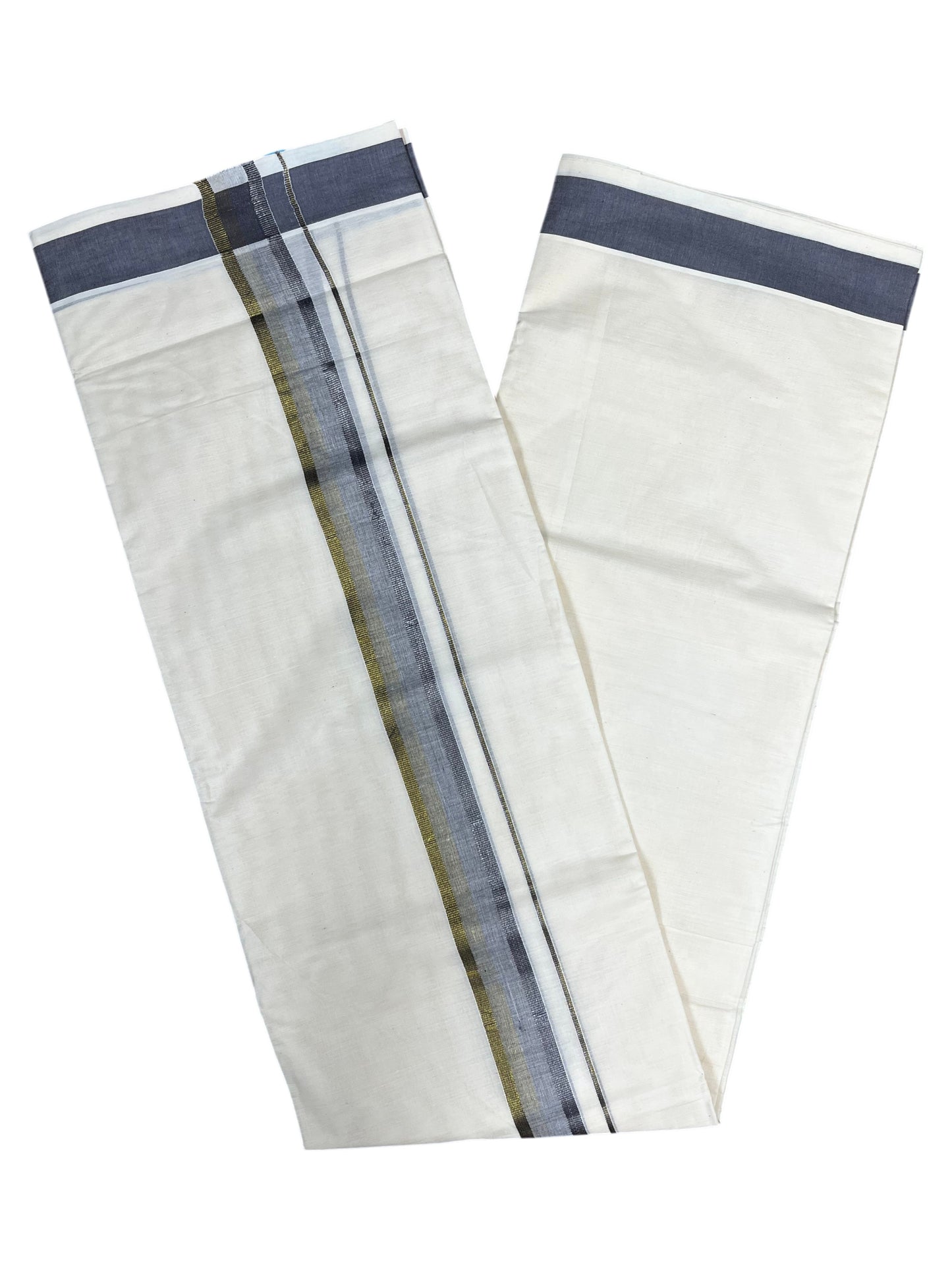 Southloom Kerala Pure Cotton Double Mundu with Gray Border (South Indian Dhoti)