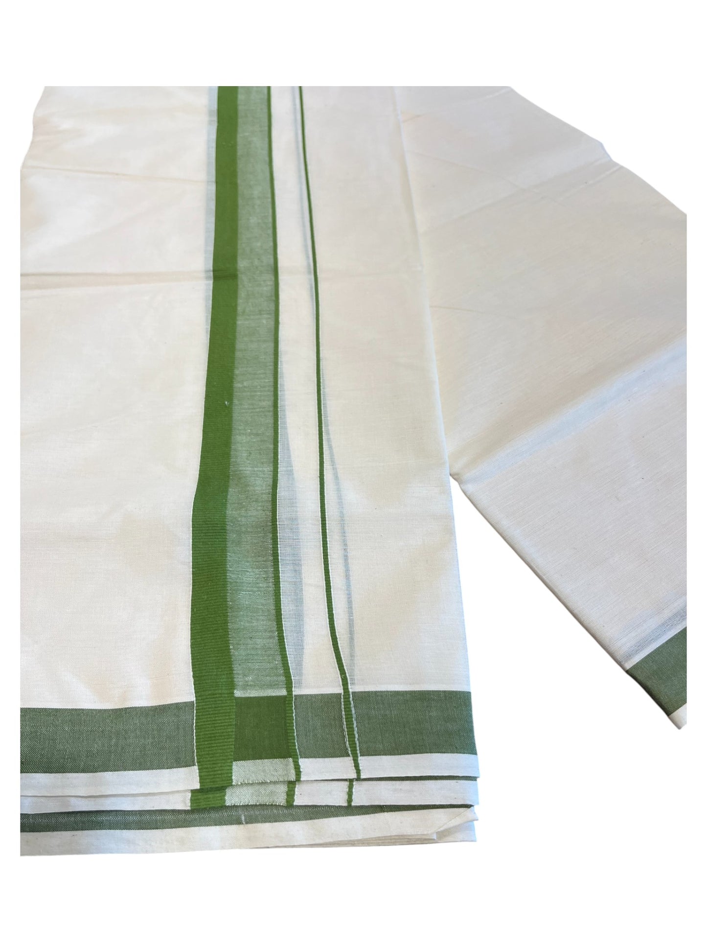 Southloom Pure Cotton Double Mundu With Green Border (South Indian Kerala Dhoti)