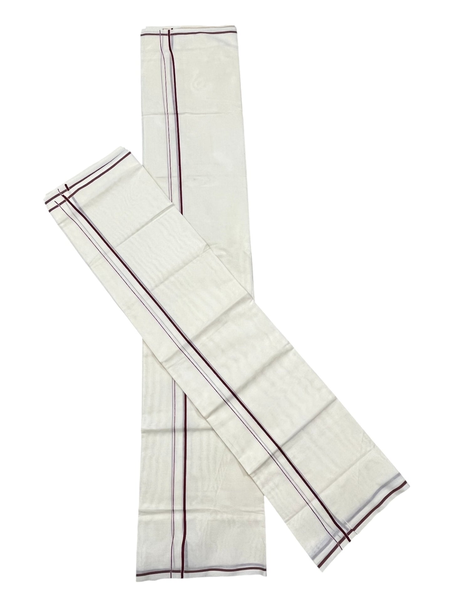 Kerala Cotton Mundum Neriyathum Single (Set Mundu) with Meroon Puliyilakkara