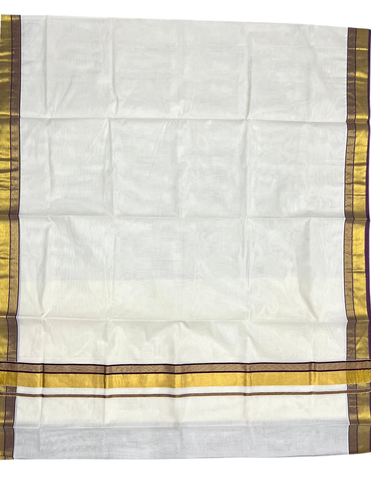 Southloom Pure Cotton Kerala Saree with Kasavu and Purple Border