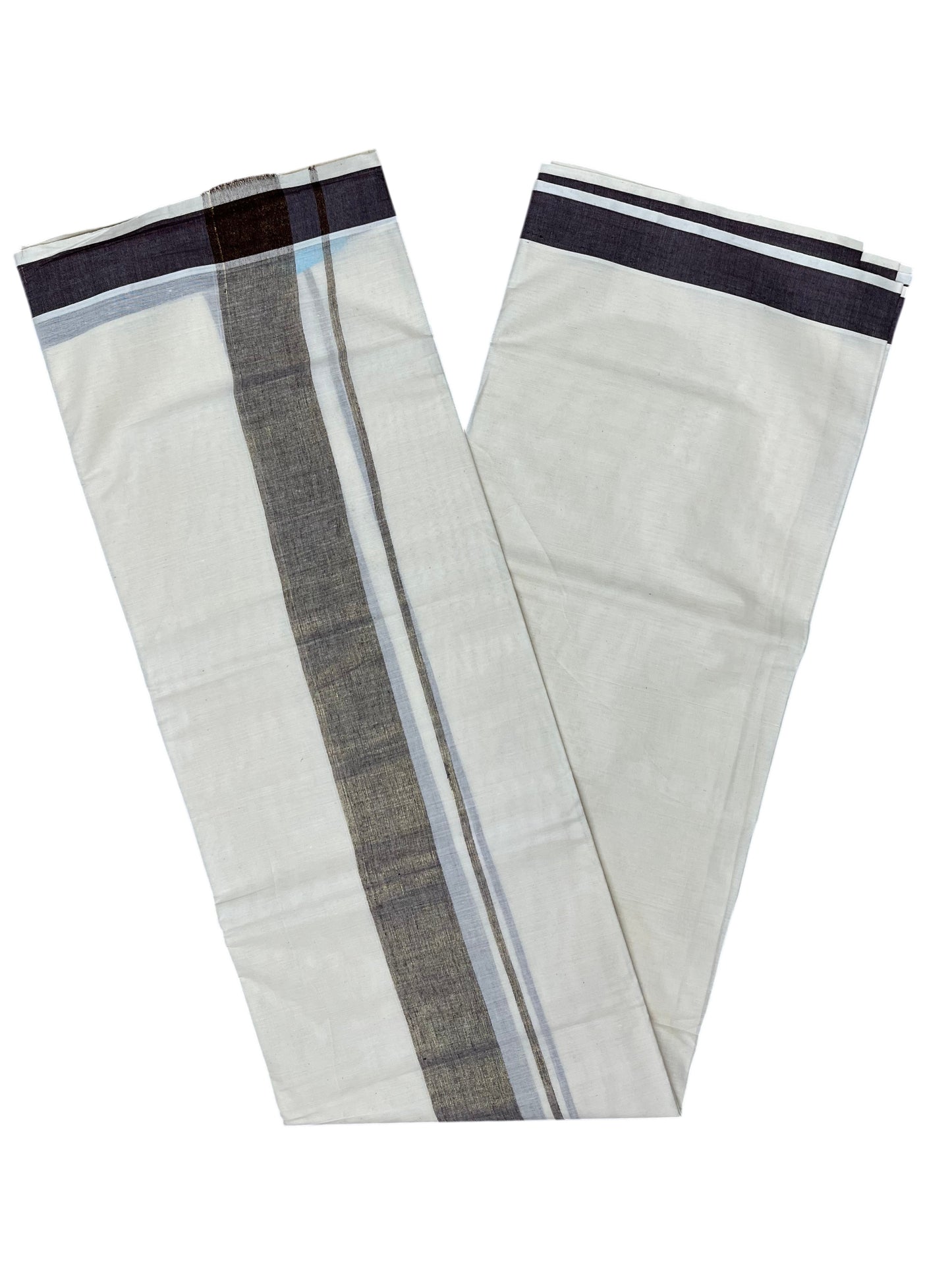 Southloom Kerala Pure Cotton Double Mundu with Brown Border (South Indian Kerala Dhoti)