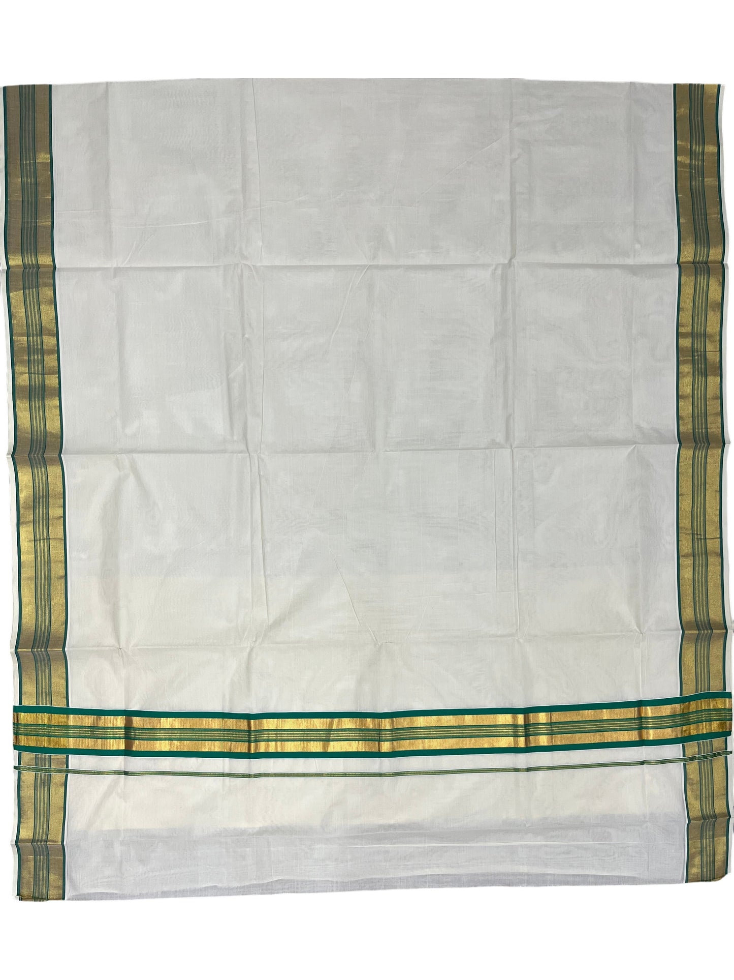 Southloom Kerala Cotton Kasavu Saree with Green Border