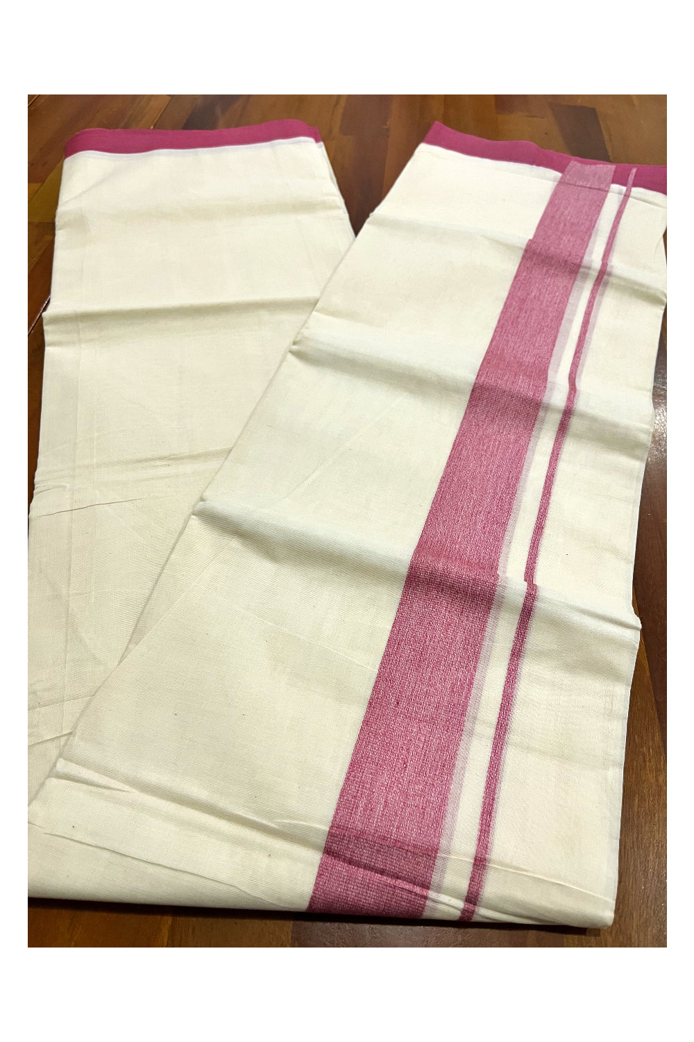 Kerala Pure Cotton Double Mundu with Red Border (South Indian Kerala Dhoti)