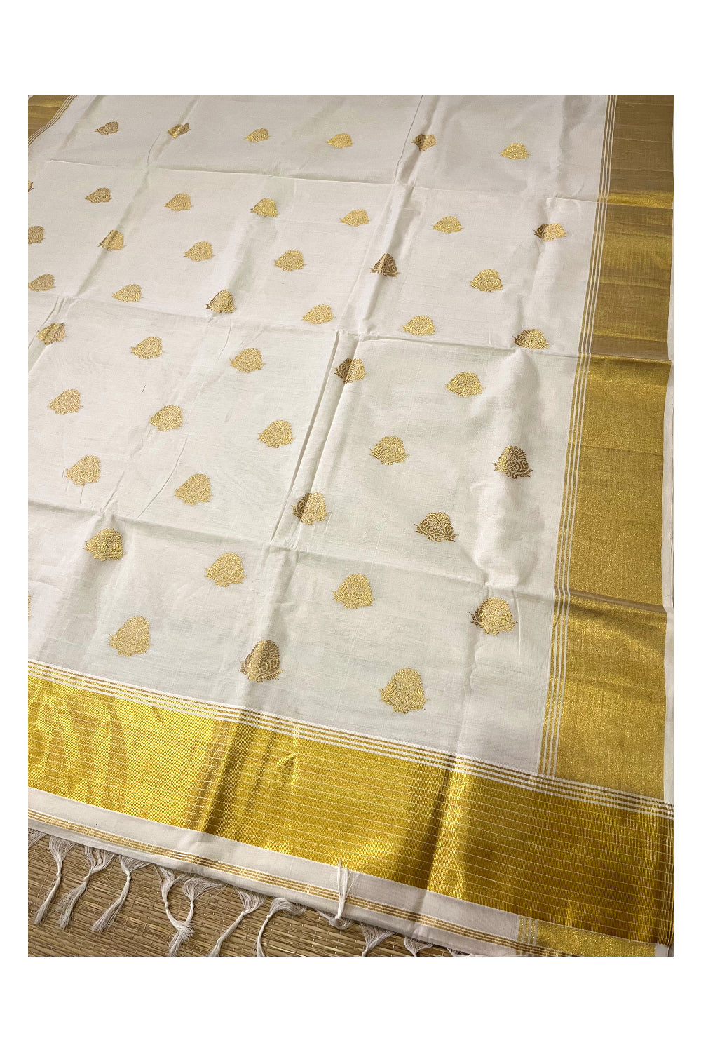 Southloom Premium Handloom Kerala Kasavu Saree with Woven Motifs