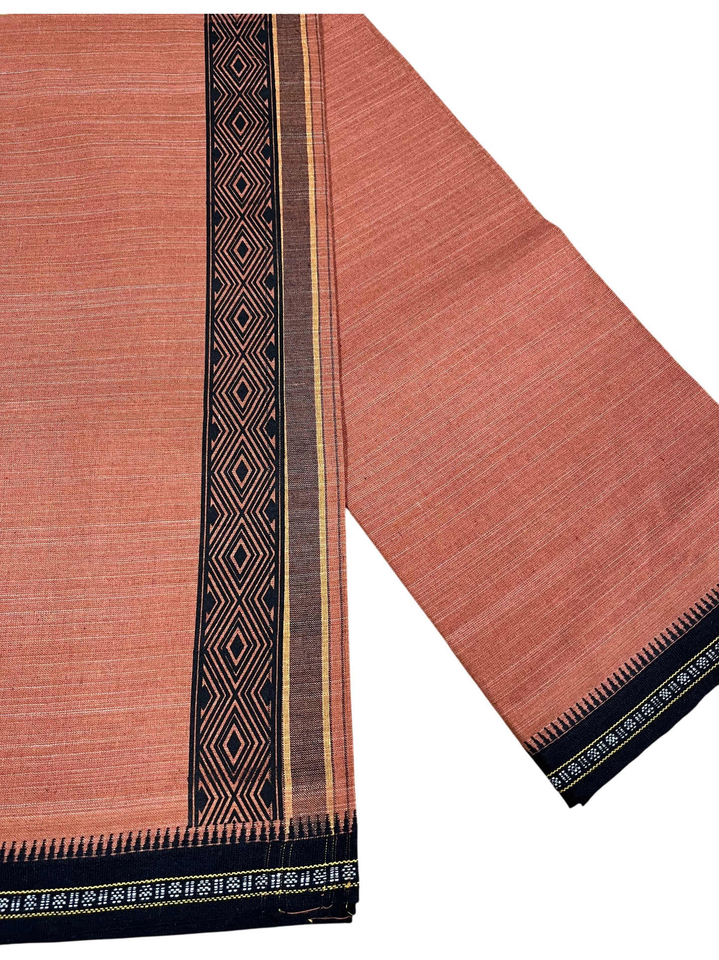 Southloom Saffron (Kaavi) Black Printed Single Mundu / Lungi (South Indian Kerala Dhoti)