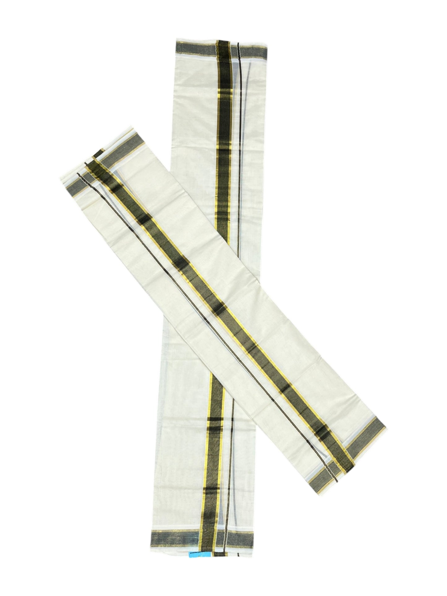 Southloom Pure Cotton Kerala Kasavu Set Mundu (Mundum Neriyathum) Kasavu & Dark Blue Border in 2.80 Mtrs