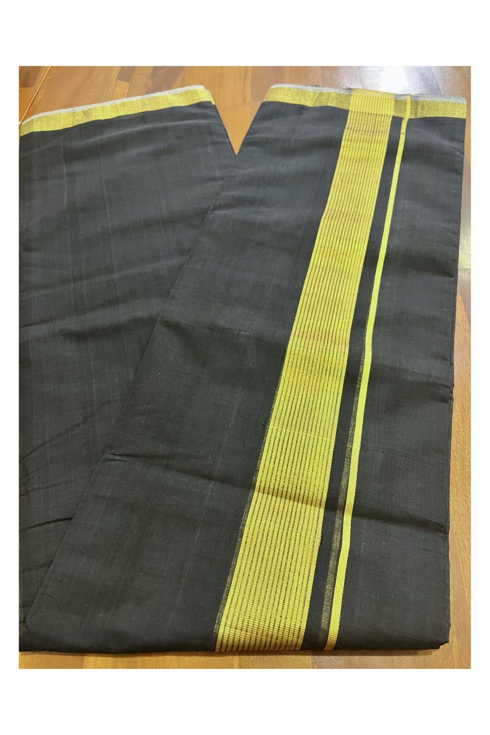 Southloom Premium Balaramapuram Handloom Black Double Mundu with Kasavu Border (Vishu 2024 Collection)