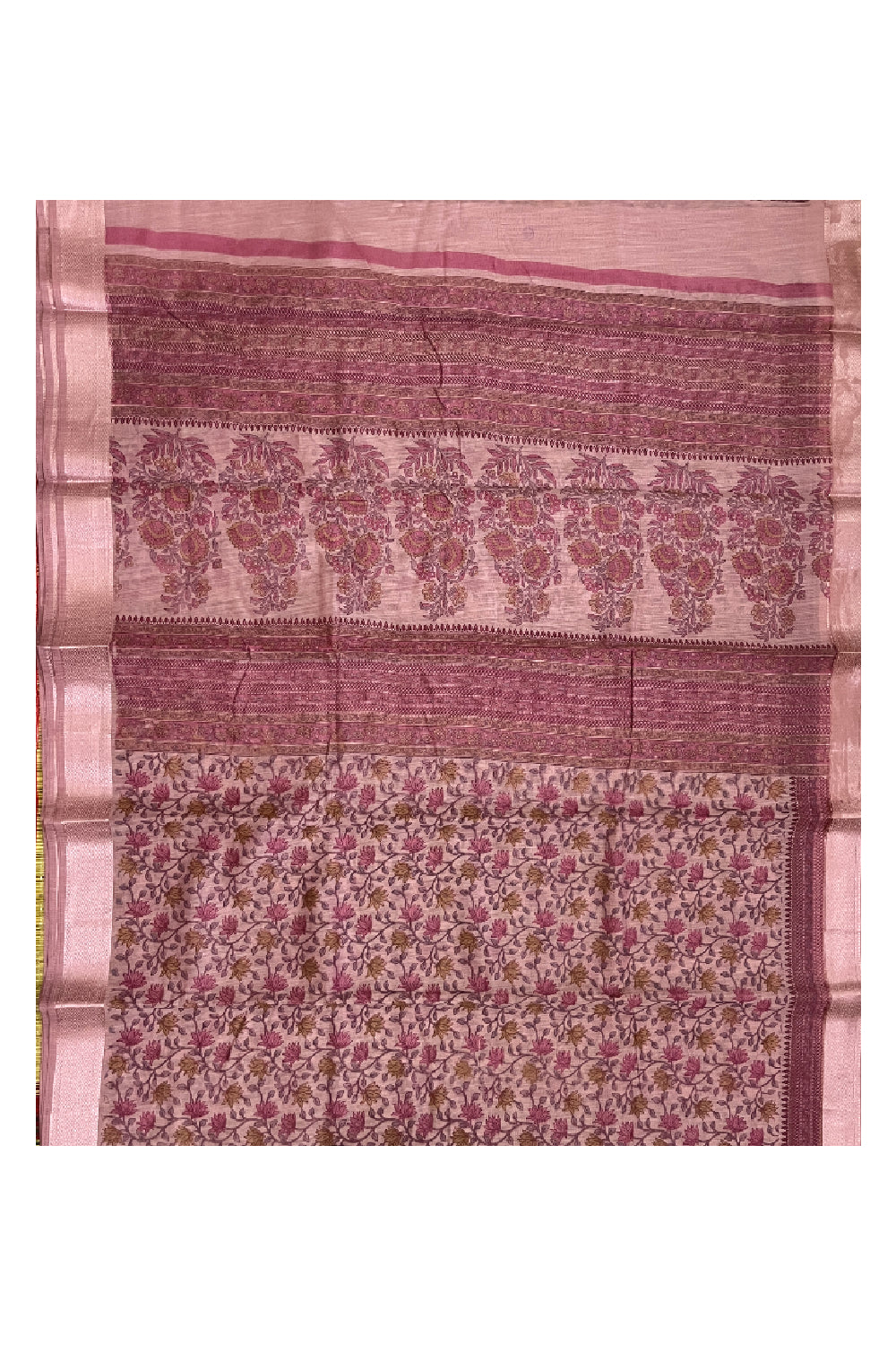 Southloom Cotton Pink Floral Printed Saree