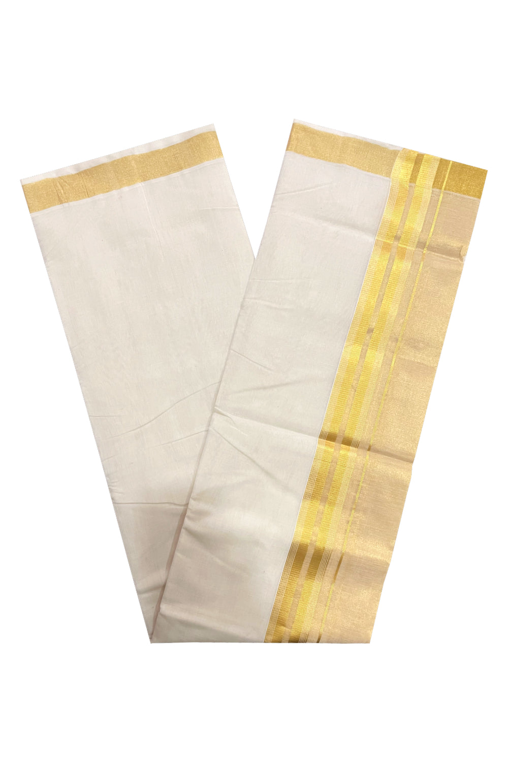 Southloom Premium Handloom Pure Cotton Wedding Mundu with Tissue Kasavu on Border (South Indian Kerala Dhoti)