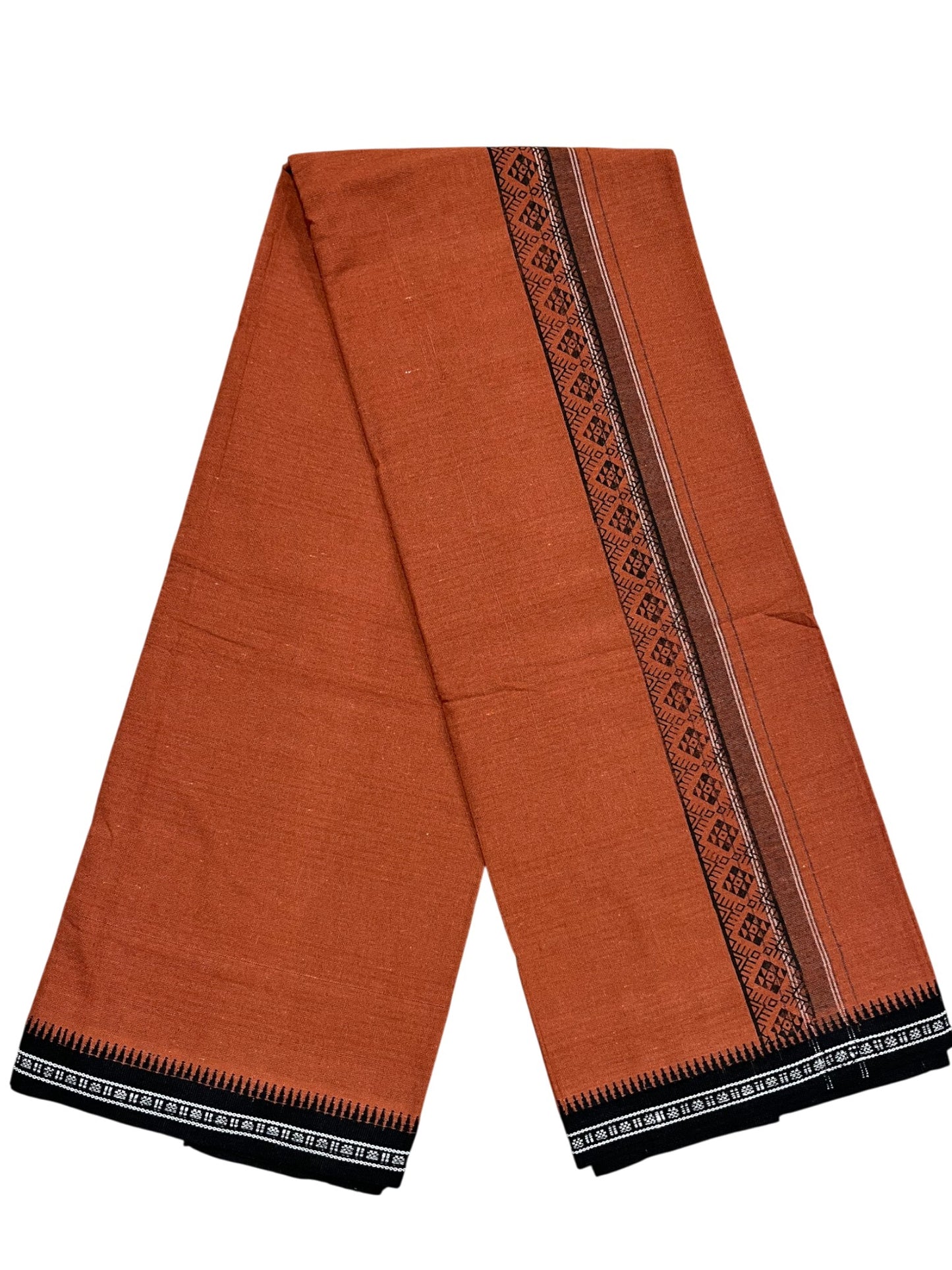 Southloom Saffron (Kaavi) Black Printed Single Mundu / Lungi (South Indian Kerala Dhoti)