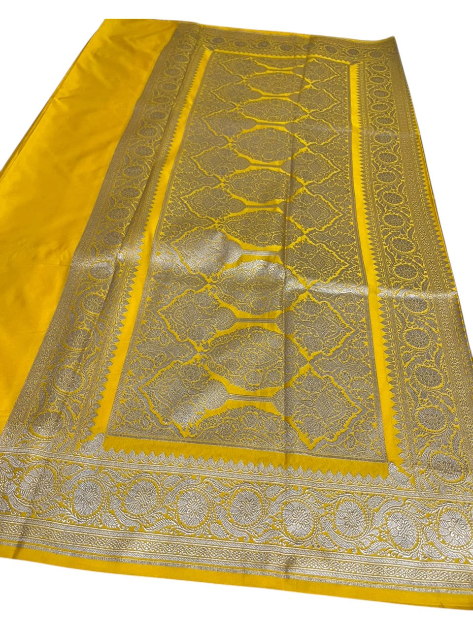 Southloom Satin Banarasi Silk Saree with Woven Work on Body And Borders In Yellow