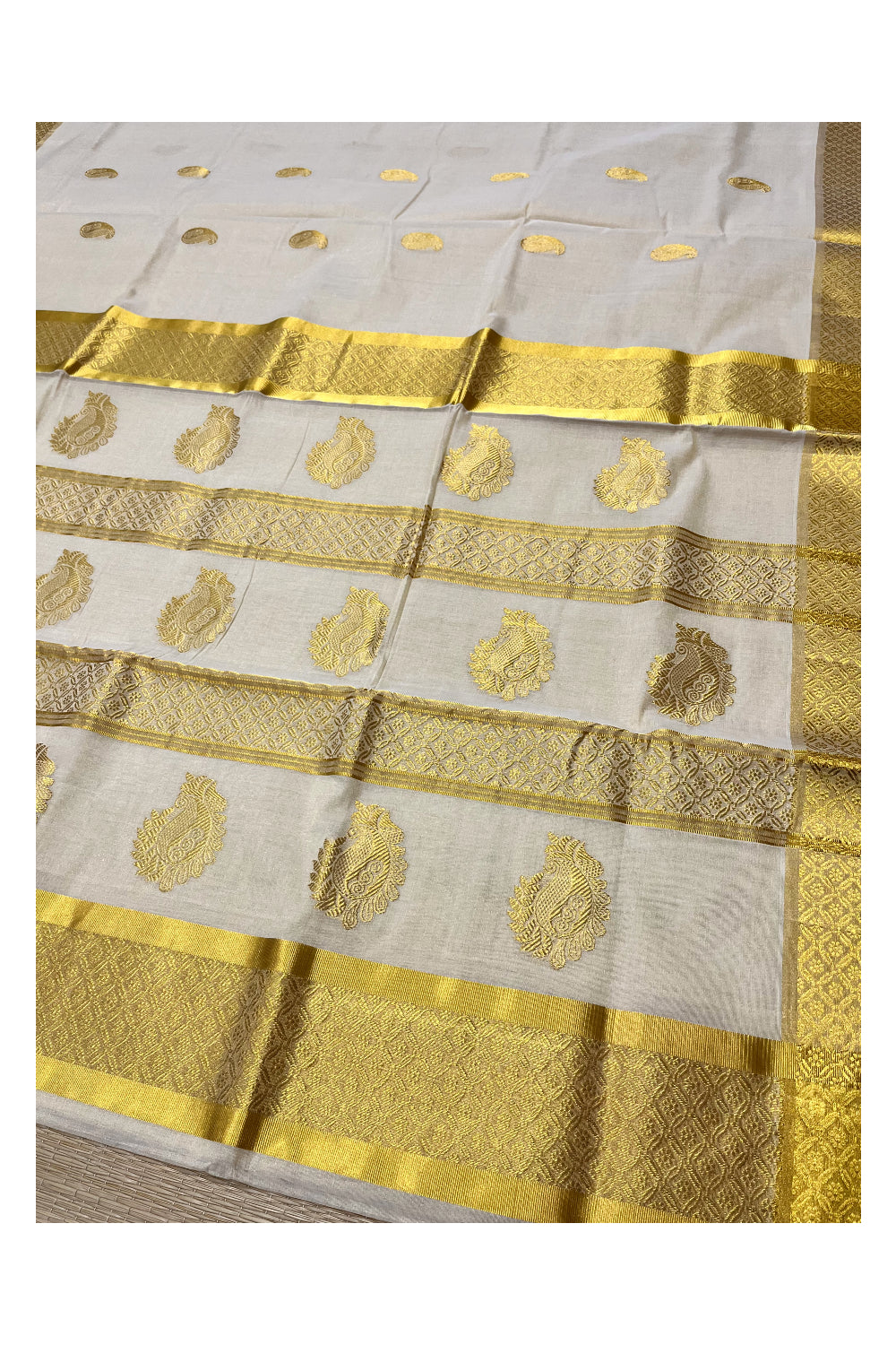 Southloom Premium Handloom Tissue Kasavu Saree with Heavy Woven Designs (Vishu 2024 Collection)