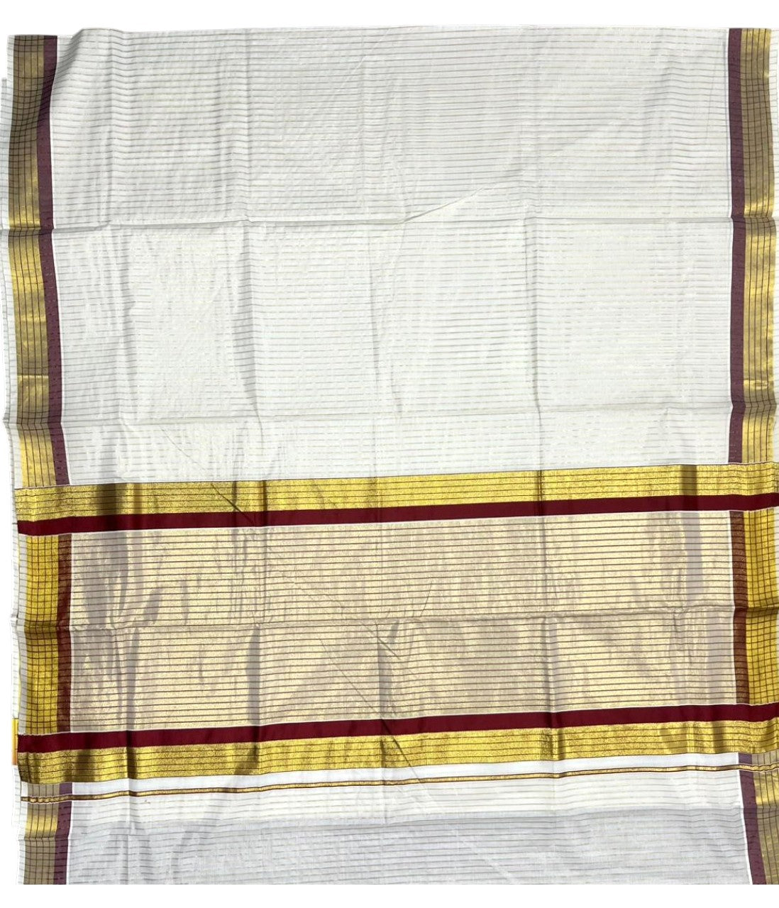 Southloom Kerala Pure Cotton Saree with Stripes on Body and Borders in Maroon SL334