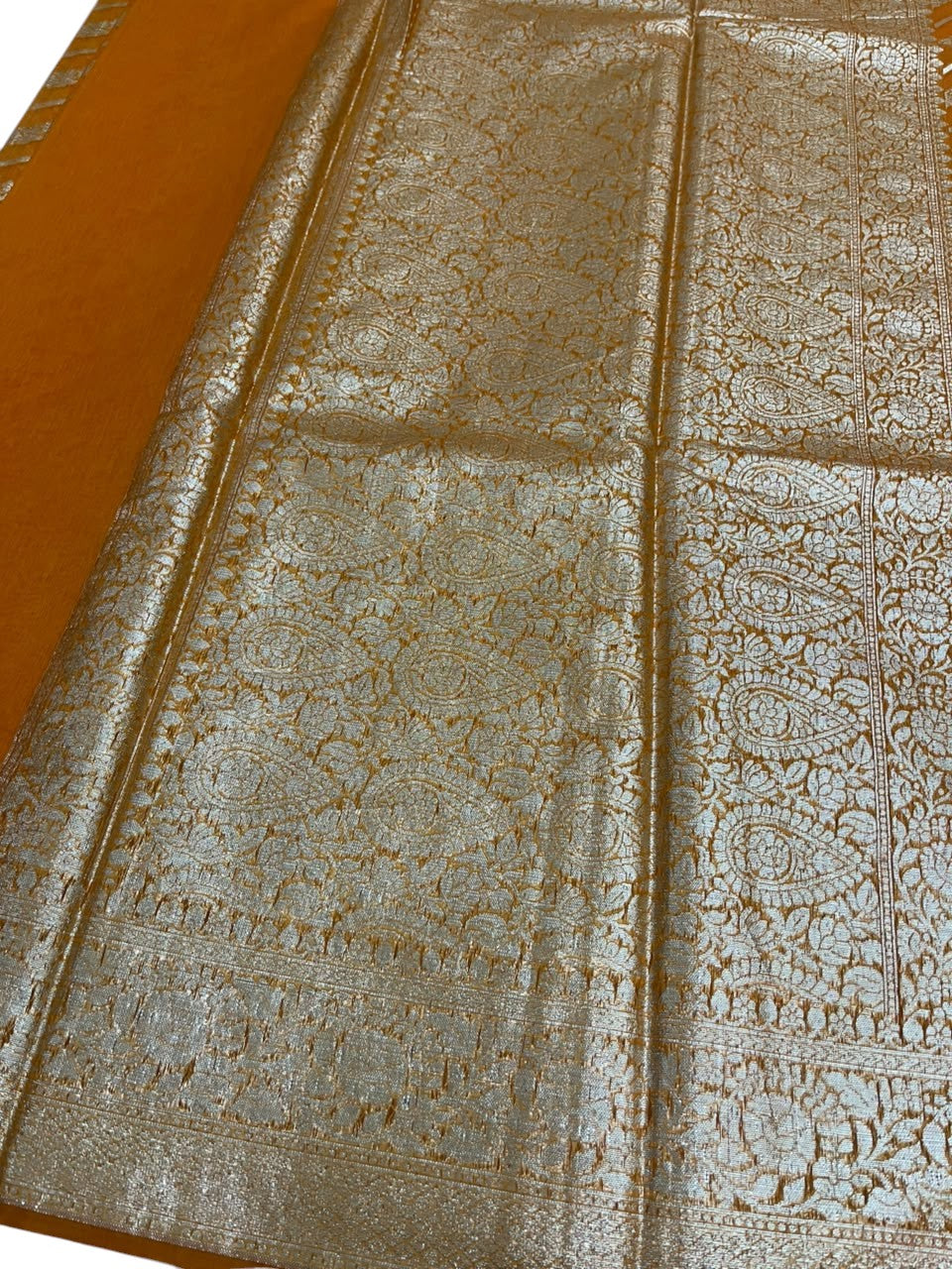 Southloom Cotton Banarasi Silk Saree with Woven Work on Body and Borders (Yellow)
