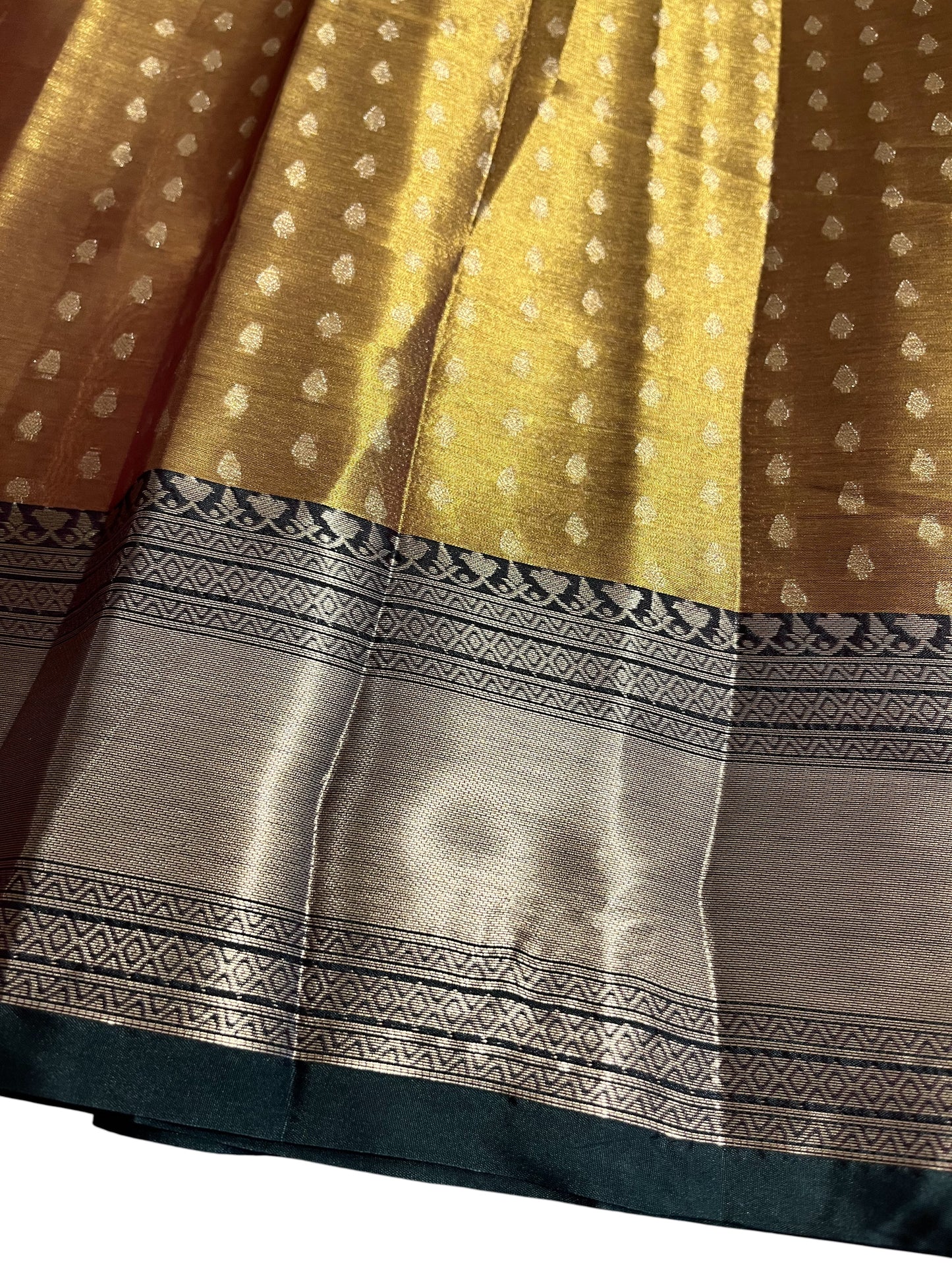 Southloom Semi Banarasi Katan Tissue Saree with Woven Work on Body and Borders (Golden & Green)
