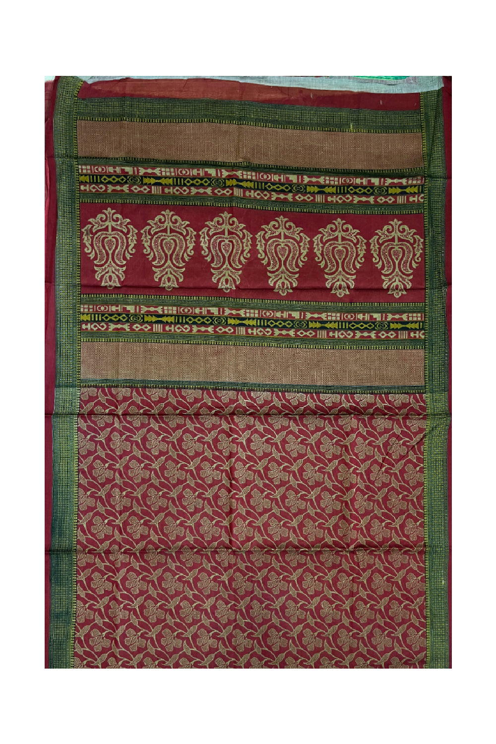 Southloom Cotton Maroon Designer Printed Saree