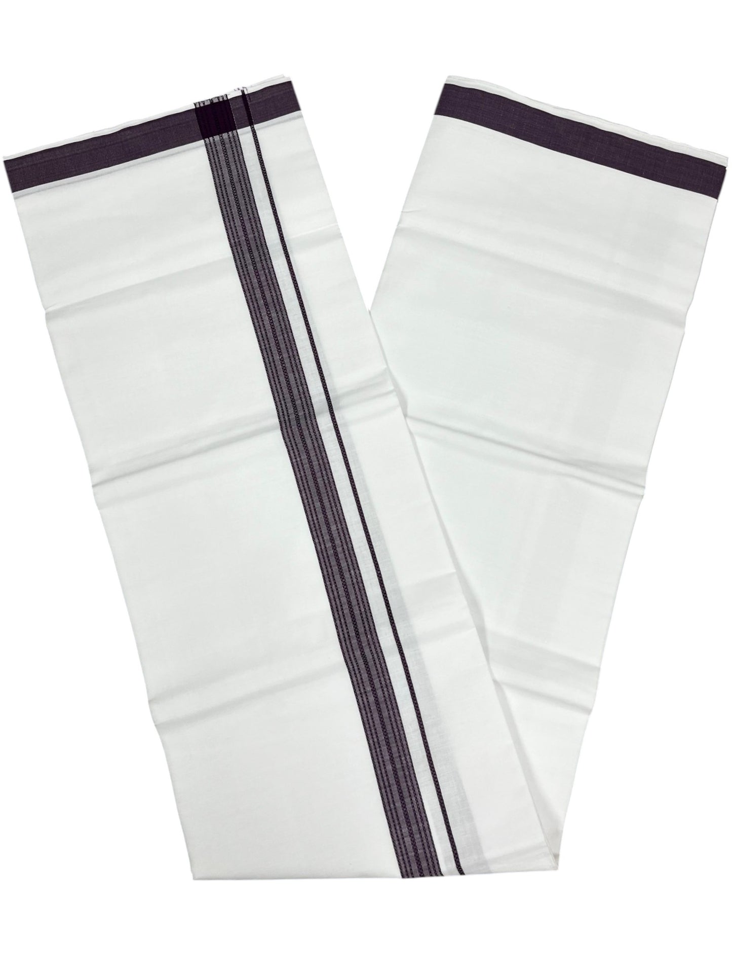Southloom Pure White Single Cotton Mundu with Purple Border (South Indian Kerala Dhoti)