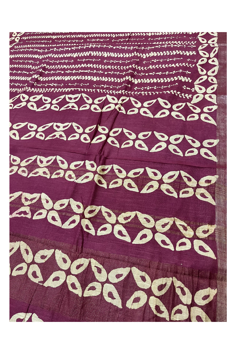 Southloom Linen Magenta Designer Saree with White Prints