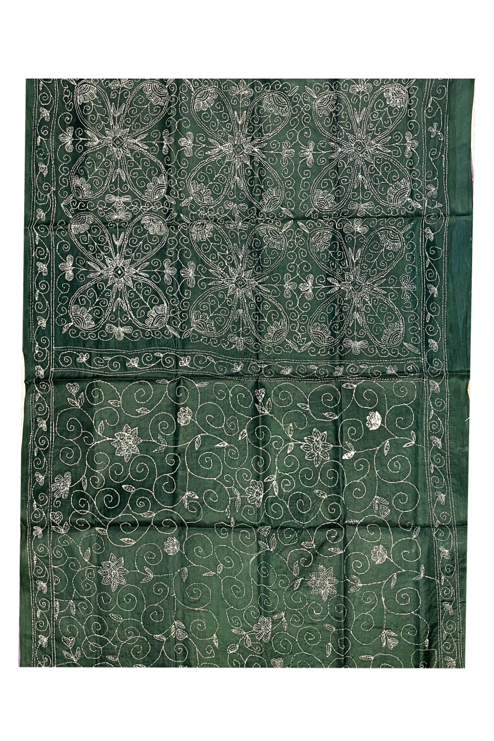 Southloom Kantha Thread Work Designer Green Saree