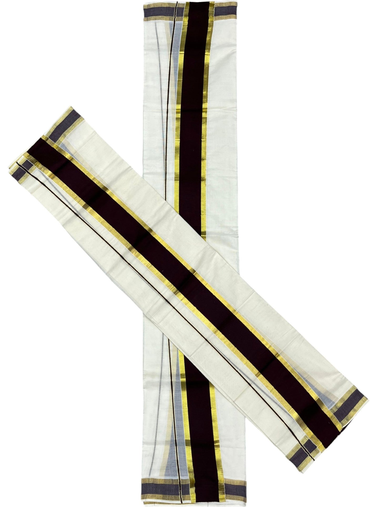 Southloom Kerala Cotton Single Set Mundu (Mundum Neriyathum) with Kasavu and Brown Border 2.80Mtrs  SLKK SL470