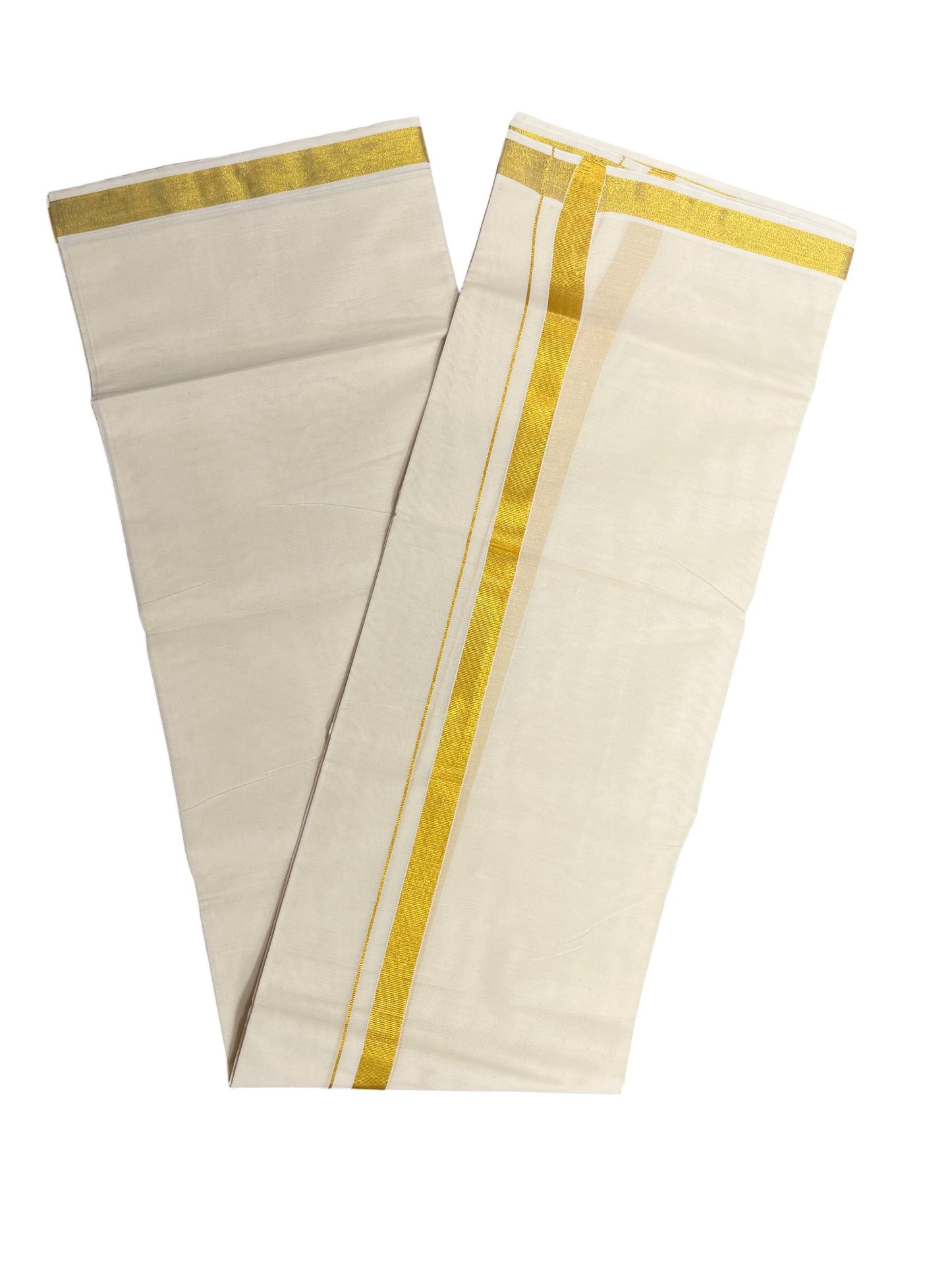 Southloom Kerala Pure Cotton Double Mundu with Kasavu Kara (South Indian Dhoti)